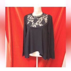 For Love & Lemons illusion neck swing blouse black size xs